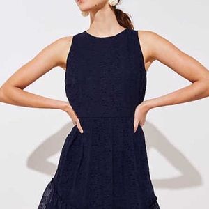 Loft plus eyelet flounce flair dress navy